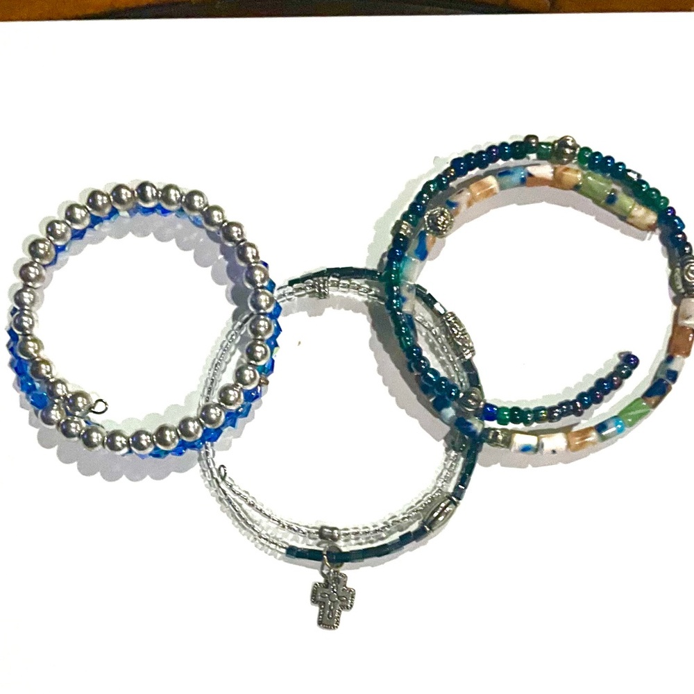 Wholesale 3 Custom Adj Stackable Bracelets, crystals, beads, Cross  (Lot 1d) NWT